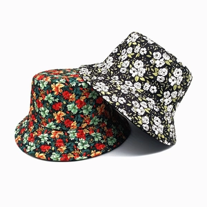 Unisex Reversible Floral Print Bucket Hat Sun Protection Foldable Polyester Outdoor Summer Beach Fisherman Sun Cap