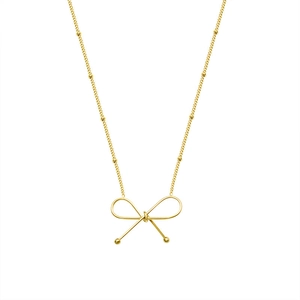 Minimalist 18k gold plated bow pendant necklace with thin bead chain for women