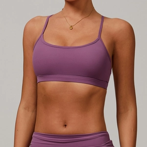 Seamless purple sports bra and leggings set for women gym workout and yoga fitness