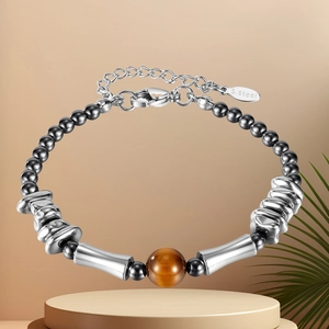 Premium titanium steel bracelet with colored volcanic stone and bamboo joint design