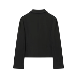 Dames blazer in zwart met pofmouwen en een getailleerde taille in een minimalistische stijl