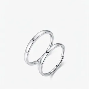 925 Sterling Silver Adjustable Rings For Couples Minimalist Sun Moon Icon Open Finger Ring Minimalist Jewelry Gift