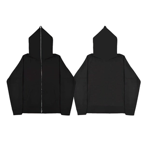 Classic black full-zip hoodie with front and back views on a clean white background