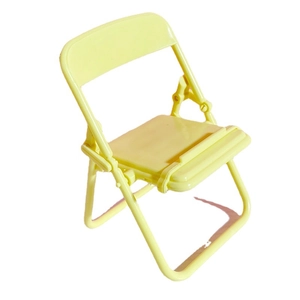 Cute yellow mini folding chair phone stand for desk made of durable plastic material