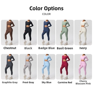 Detailed grid view showcasing 10 color options for this high-stretch yoga set