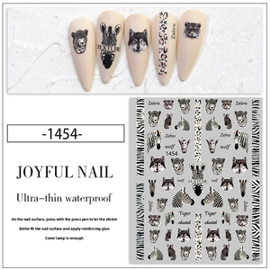 Detail of leopard and zebra print nail stickers with thin waterproof 3D animal patterns