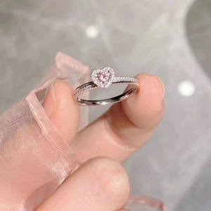 Pink Heart Zircon Ring Copper Inlaid Adjustable Open End Elegant Sweet Style Jewelry Gift For Women Girls Accessory