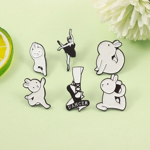 Ballerina Dancer Enamel Brooch Pin Set Elegant Yoga Rabbit Alloy Badge Jewelry For Clothing Bags Black White Novelty