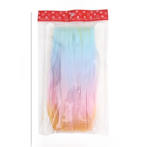 Package size detail for Macaron gradient foil fringe curtain party backdrop, 25.5cm by 14.5cm
