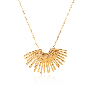 Élégant collier pendentif éventail plaqué or 18 carats avec zircons sur chaîne fine