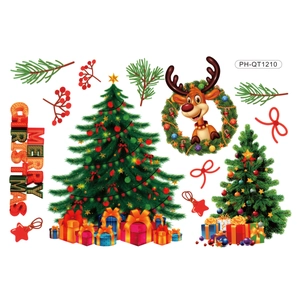 Christmas wall stickers set featuring festive trees, wreaths, and gifts on white background