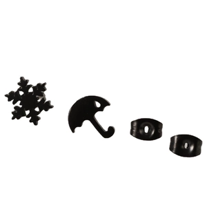 Minimalist black stainless steel snowflake and umbrella stud earrings for women