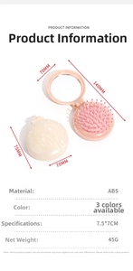 Detailed view of foldable marble pattern travel brush with built-in mirror dimensions