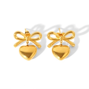 Elegant 18K gold plated stainless steel butterfly and heart drop earrings for women