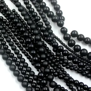 Black round glass beads in matte and polished finishes for DIY jewelry making and crafts