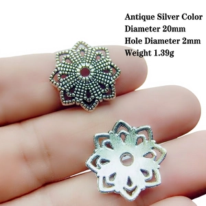 Detail of 20mm antique silver flower bead cap with 2mm hole for DIY jewelry making