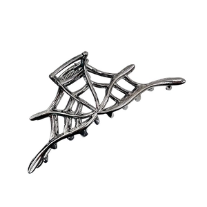 Silver metal spider web hair claw clip with creative hollow design for Halloween styling