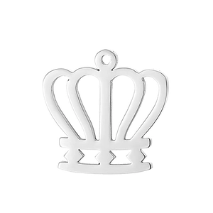 Minimalist silver crown pendant in hollow stainless steel design with top hanging loop