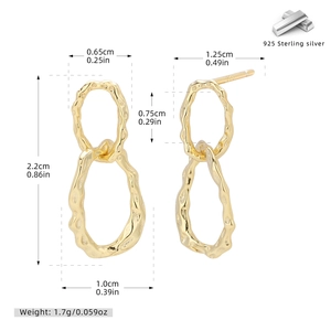 Detail showing 2.2cm S925 sterling silver double hoop gold earrings with size measurements