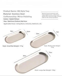 Three sizes of mirror polished stainless steel jewelry trays for desktop organization
