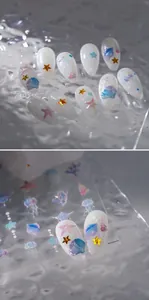 Détails de stickers nail art 3D gaufrés océan avec coquillages, étoiles de mer et méduses