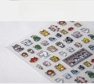 Detail shot of 5D cute cartoon animal nail stickers with relief texture and various pets