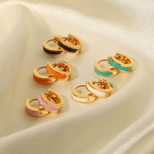 Colorful drip oil geometric hoop earrings in 18K gold plated stainless steel for women