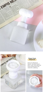 Detail of flower-shaped foam dispenser with wide pump head for facial cleanser foam