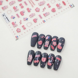 Adesivi Per Unghie In Rilievo 5D Autoadesivi Disegni Coniglio Ciliegia Cuore Dolce PET Decorazione Manicure Decalcomanie