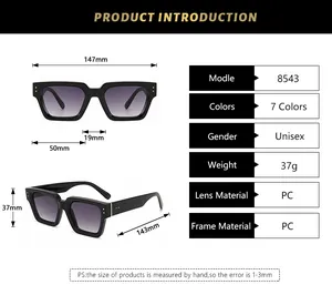 Detailed dimension chart for square sunglasses showing lens width and frame height metrics