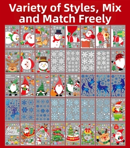 Matrix display of 40 varied Christmas window stickers including Santa, reindeer, and snowflakes