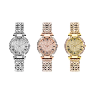 Women's quartz watches with Roman numerals and rhinestone crystals in silver, rose gold, and gold