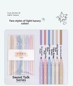 Detail view of 6-color dual-tip mild highlighters set in pastel aesthetic tones