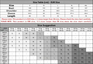 Detailed size chart for men's stand collar sweatshirt in European sizes from S to XXL