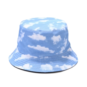 Cappello da pescatore reversibile con stampa cielo blu e nuvole per donna in cotone