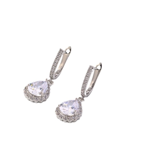 Elegant silver pear-shaped drop earrings with brilliant cubic zirconia and lever back clasp