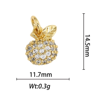 Detalle del colgante de manzana en oro de 18k con circonitas y medidas del producto