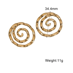 Détail des boucles d'oreilles spirales dorées de 34,4 mm avec dimensions et poids