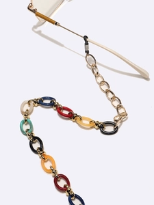 Colorful resin and gold metal chain eyewear strap with non-slip silicone loops for glasses