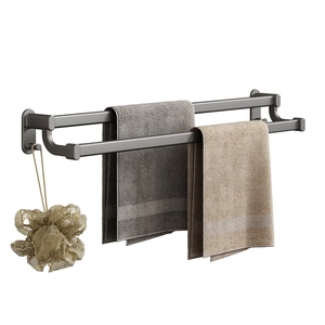 Gunmetal grey double bar towel rack in space aluminum for minimalist bathroom storage