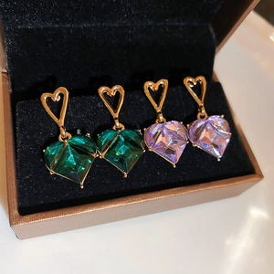 Heart Dangle Earrings With Silver Earring Post Alloy Zircon Simple Elegant High-End Style Jewelry For Women