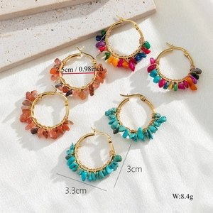 Bohemian colorful natural stone bead hoops in gold stainless steel handmade earrings