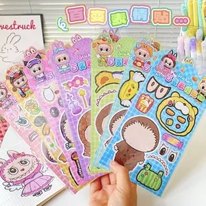 Close-up of cute cartoon character sticker set for DIY stationery and journaling