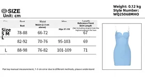 Size chart detail for strapless bodycon dress showing chest and waist measurements