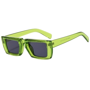 Stylische limettengrüne quadratische Sonnenbrille mit dunkelgrauen Gläsern für Damen