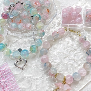 DIY 10mm ice-cracked glass bead bracelets with heart and flower pendants for jewelry making