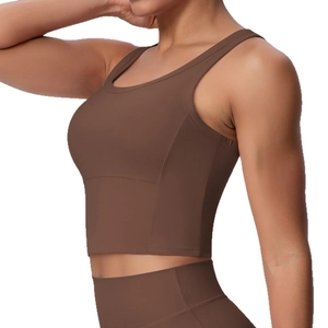 Dunkelbrauner Yoga-Sport-Bra mit Brustpolstern und breiten Trägern für Fitness