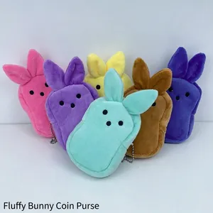 Plush Easter Bunny coin purses with metal chains in six vibrant assorted colors