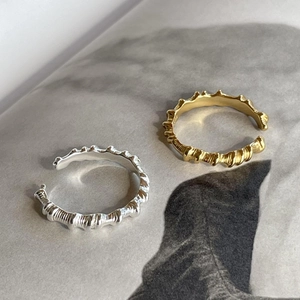 Minimalist 925 sterling silver open rings with bamboo texture in gold and silver finish