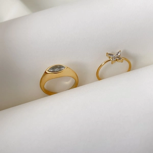 Minimalist gold rings set with marquise zircon butterfly design and marquise stone